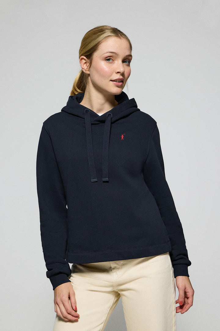 Navy-blue hoodie with Rigby Go embroidered logo