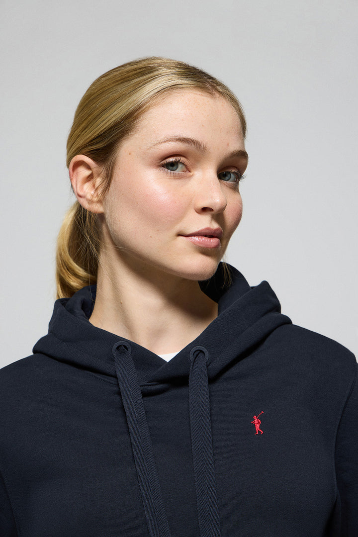 Navy-blue hoodie with Rigby Go embroidered logo