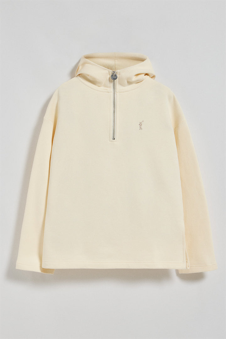 Beige zipped hoodie Sinsajo with Rigby Go logo