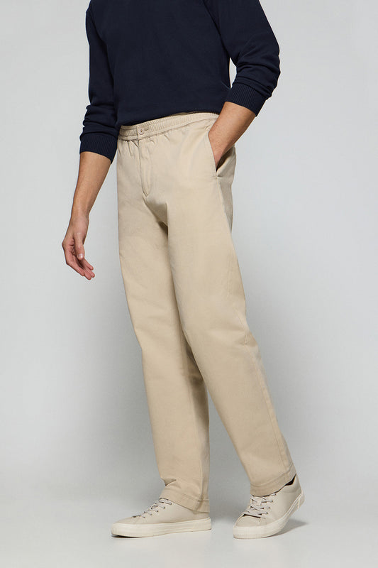 Beige trousers Trent with elasticated waist and Polo Club details