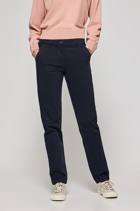 Navy-blue chinos May with minimal Polo Club pocket embroidery