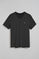 Black V-neck T-shirt with Rigby Go embroidered logo