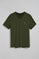 Green V-neck T-shirt with Rigby Go embroidered logo