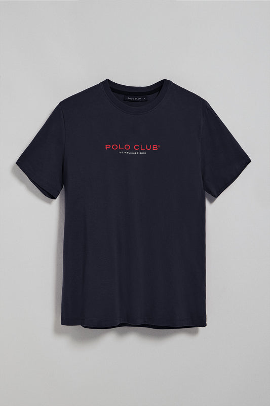 Navy-blue round-neck tee with Polo Club rubber logo