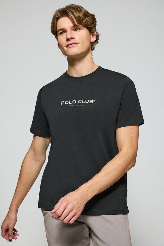 Black round-neck tee with Polo Club rubber logo