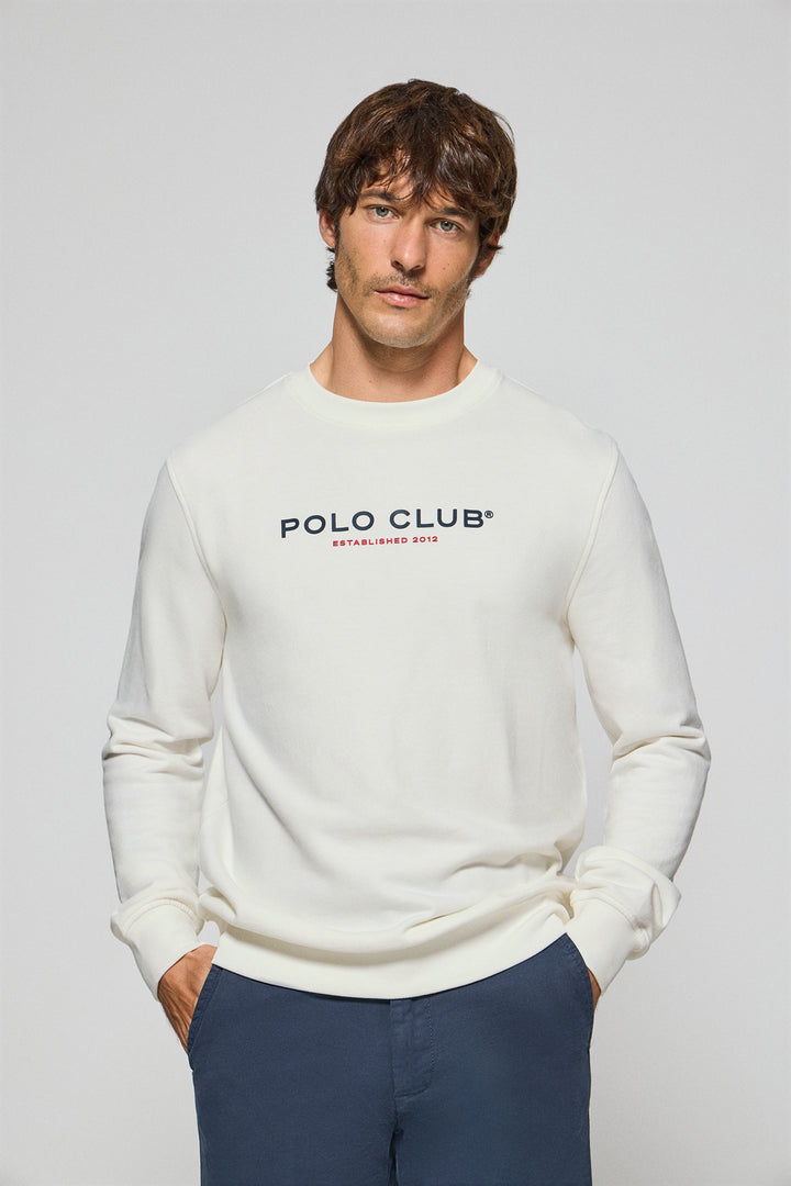 Beige round-neck sweatshirt with Polo Club logo