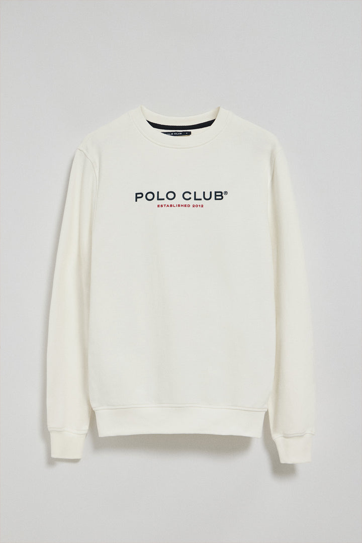 Sudadera beige cuello redondo con logotipo Polo Club