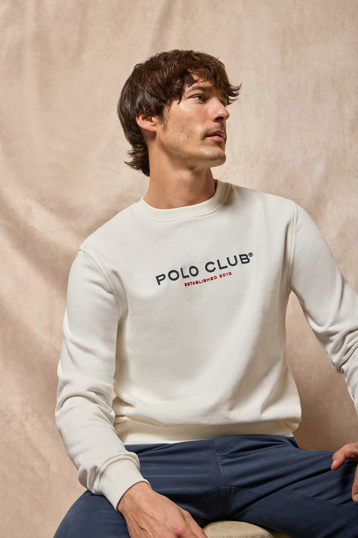 Beige round-neck sweatshirt with Polo Club logo