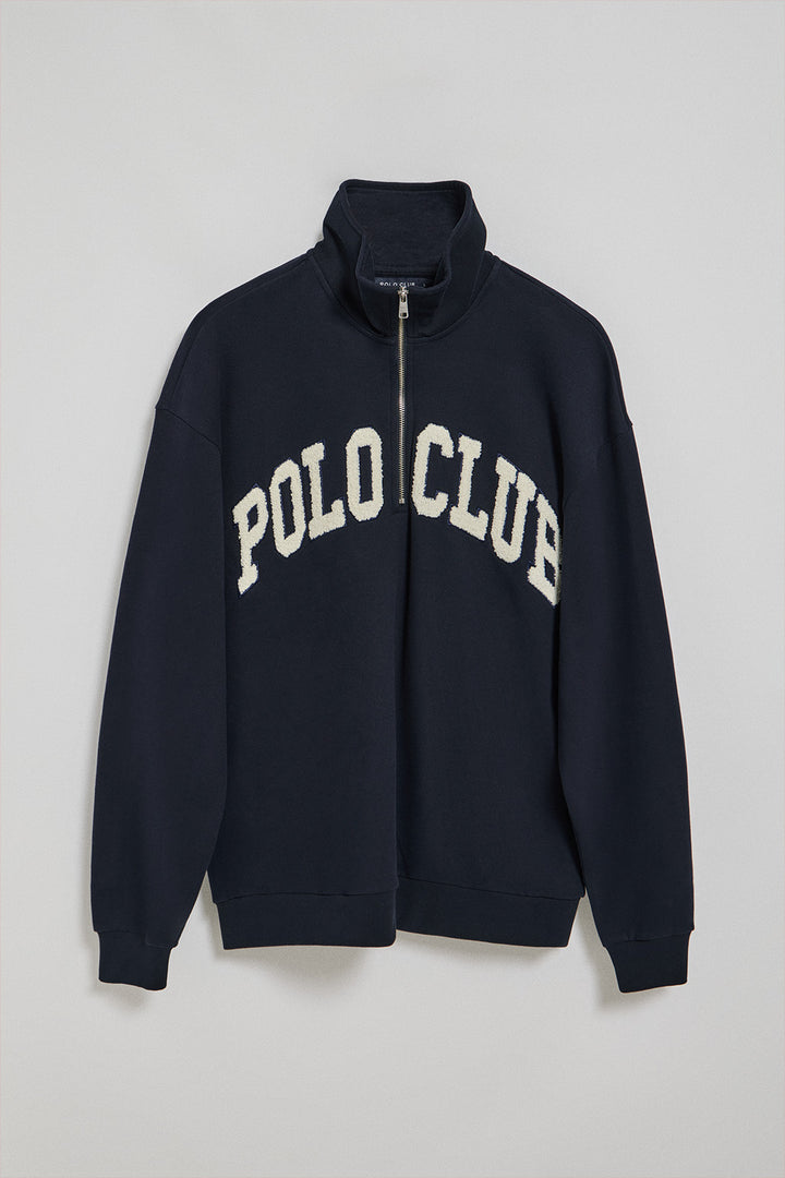 Sweatshirt azul marinho Seldon com meio fecho de correr e grafismo Polo Club