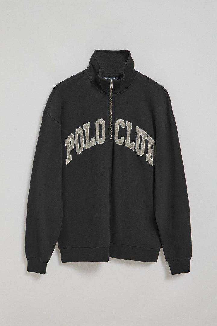 Sweatshirt preta Seldon com meio fecho de correr e grafismo Polo Club