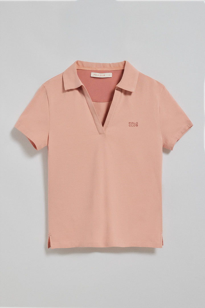 Pale-pink buttonless polo shirt Pedraza with Polo Club rubber logo