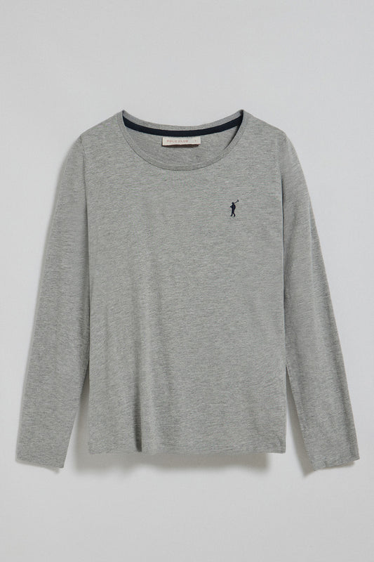 Grey-marl long-sleeve basic T-shirt with Rigby Go logo