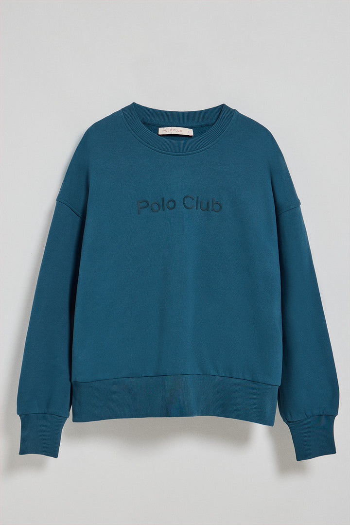 Sweatshirt básica azul com decote redondo com logo fontal Polo Club engomado