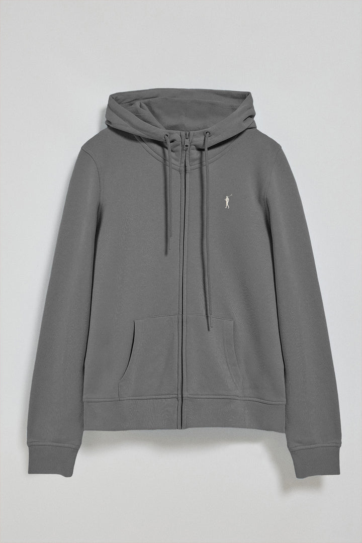 Asphalt-grey hoodie with zip and Rigby Go embroidery