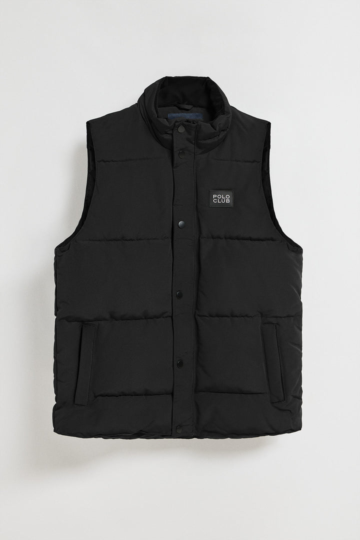 Black puffer vest with Polo Club rubber patch