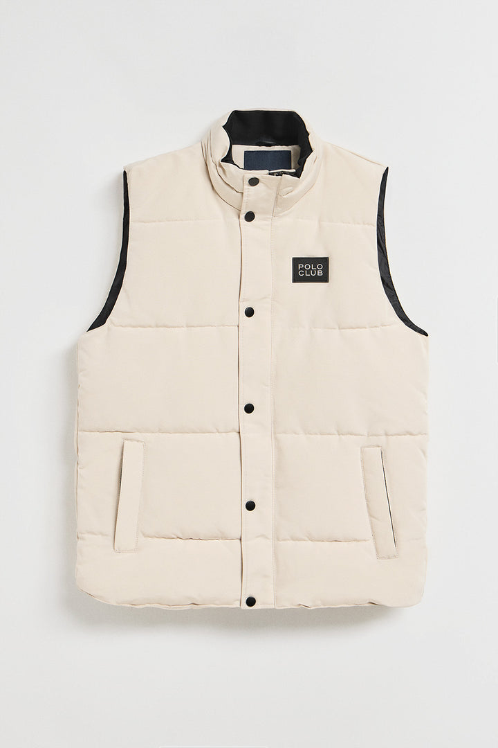 Beige puffer vest with Polo Club rubber patch