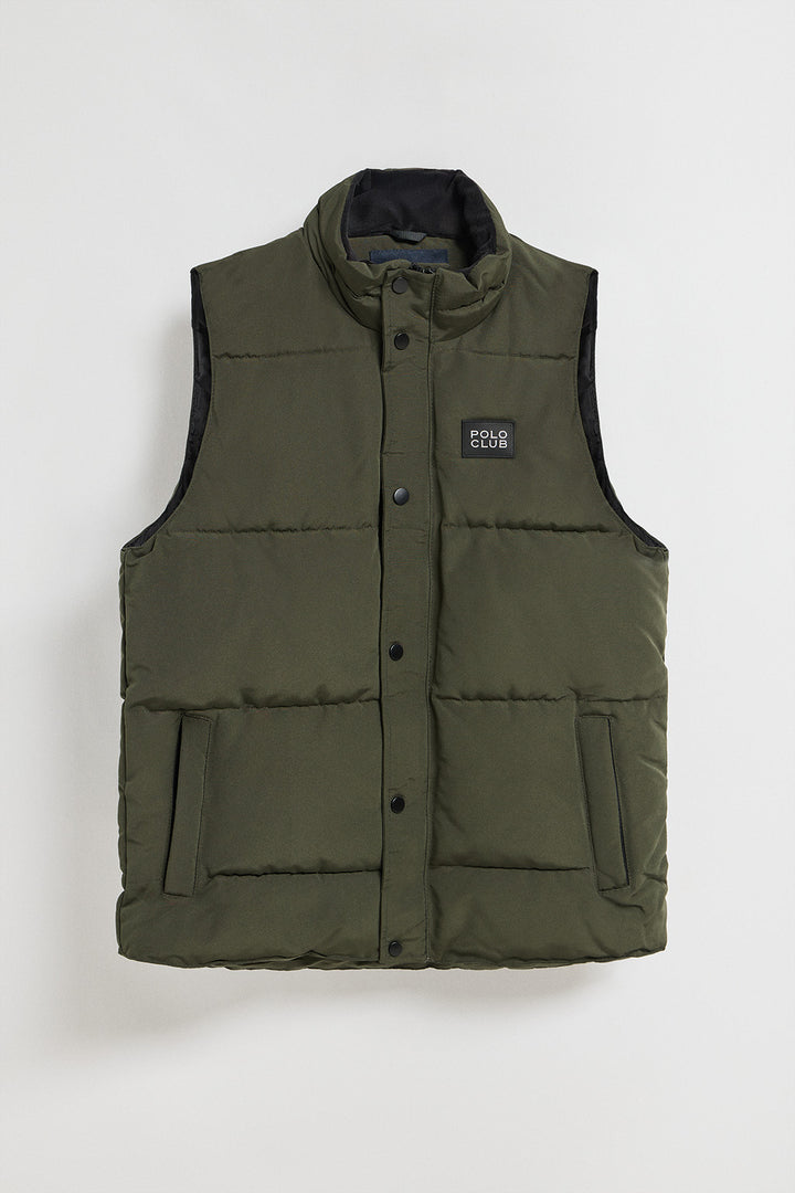 Green puffer vest with Polo Club rubber patch