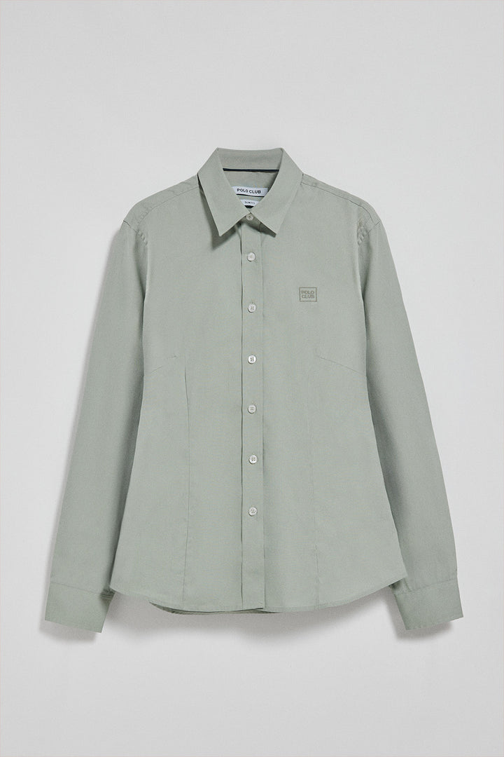 Camisa verde jade Slim fit de popelín con logo