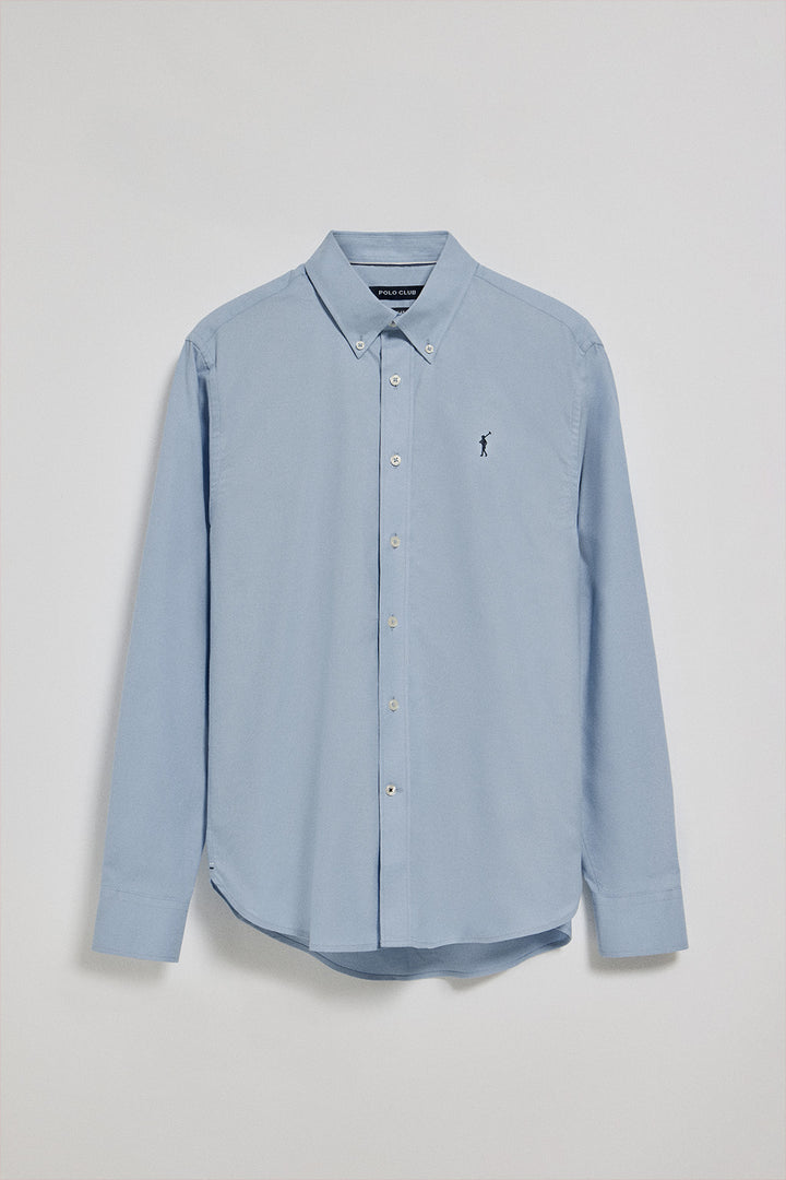 Sky-blue Oxford shirt with Rigby Go embroidered logo