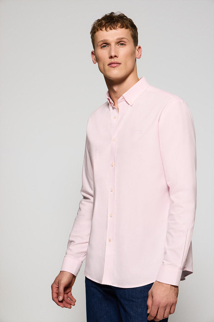 Camisa lisa oxford rosa con logo bordado Polo Club