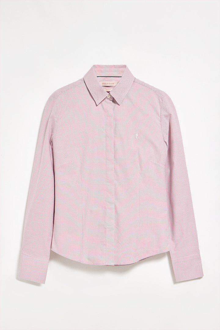 Pink houndstooth shirt with Rigby Go embroidery