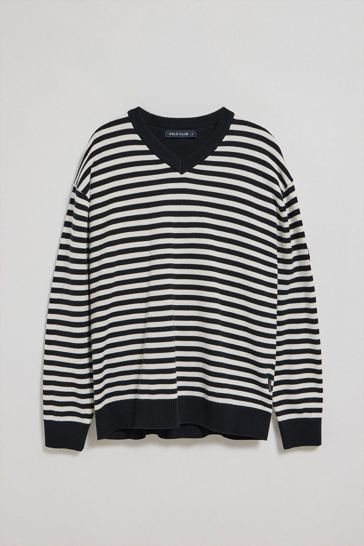 Navy-blue knit jumper Seagull with nautical patch