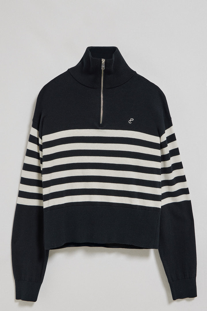 Navy-blue knit jumper Jisoo with embroidered monogram