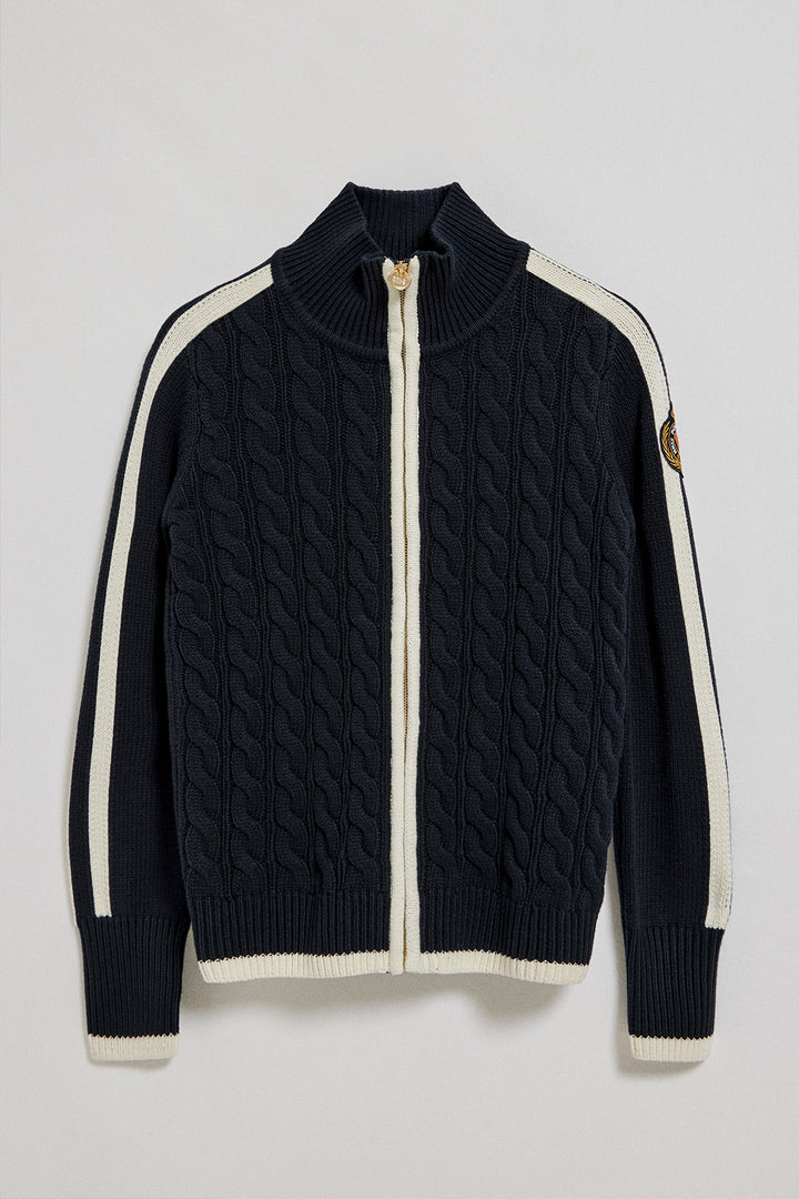 Navy-blue cardigan with zip and Nautic Polo Club patch