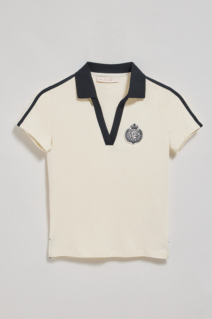 Nude buttonless polo shirt with nautical patch