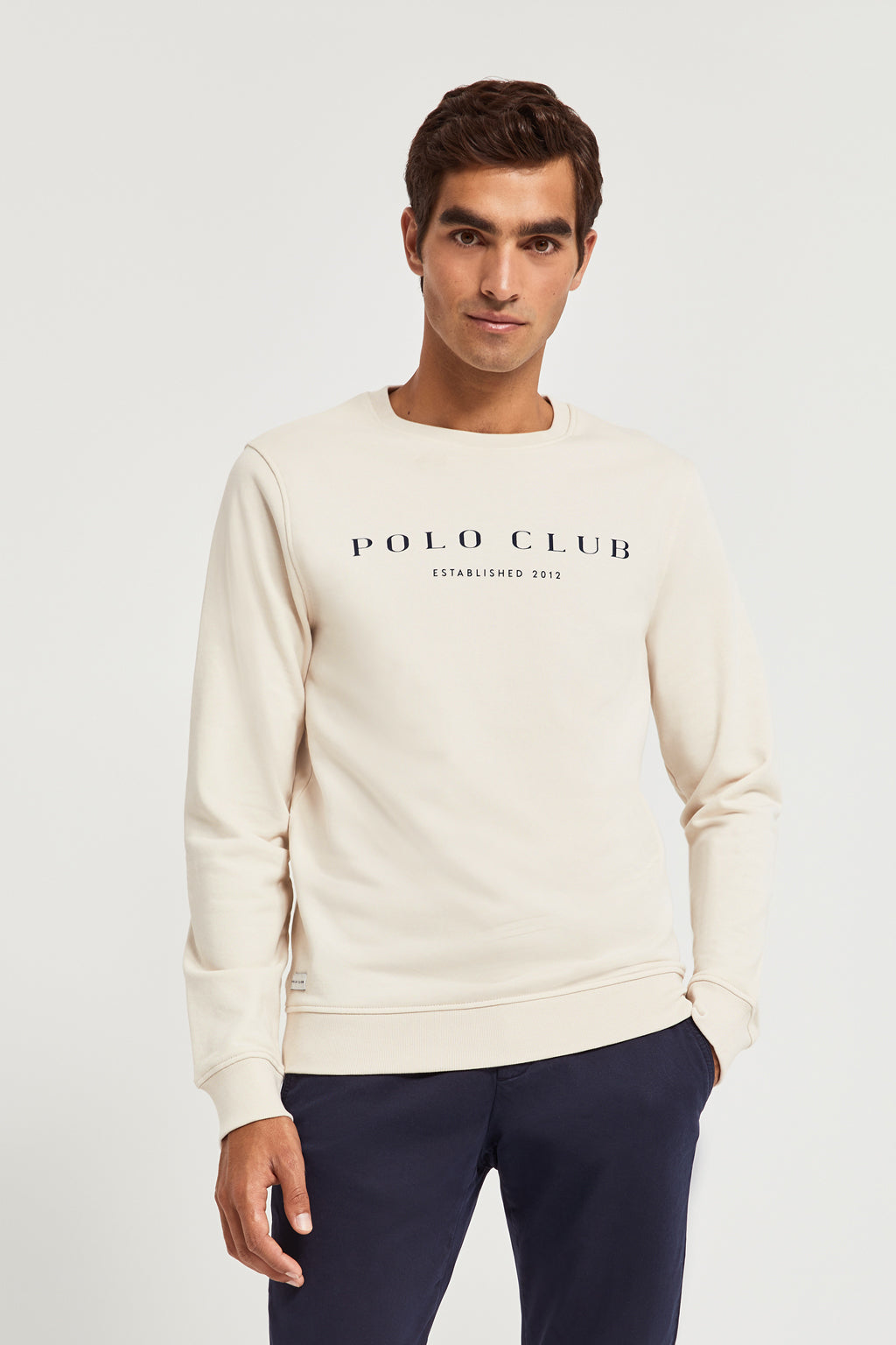 cortesía Dios panorama Sudadera orgánica beige de cuello redondo – Polo Club
