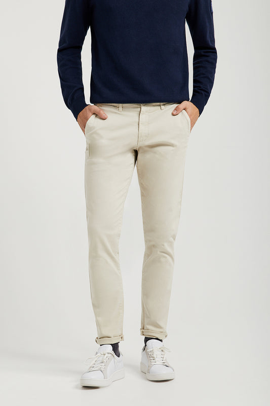 Beige stretch-cotton chinos with Polo Club details